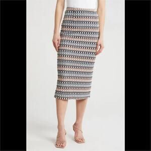 DR2 by Daniel Rainn Crochet Stripe Midi Skirt | Gray | S